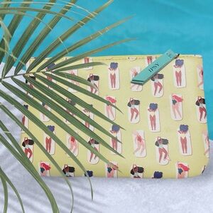 IPSY Beach Cosmetic Makeup Bag Zipper 5x7” Yellow NWOT